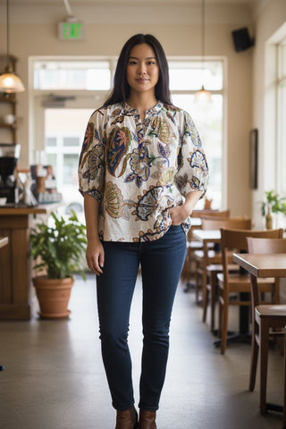 3/4 Sleeve Floral Blouse