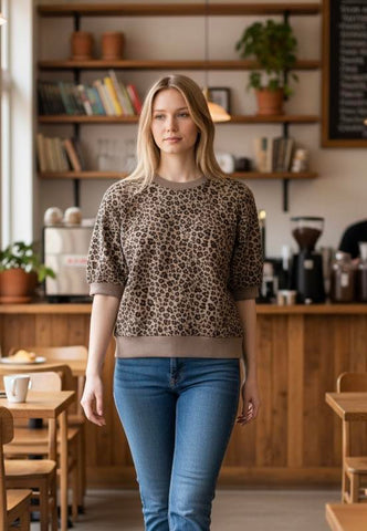 Leopard Puff Sleeve Sweater Top