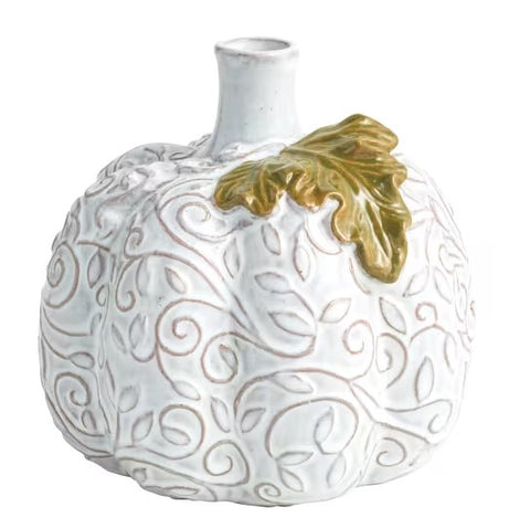 Large White Textured Pumpkin Bud Vase