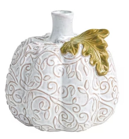 Medium White Textured Pumpkin Bud Vase