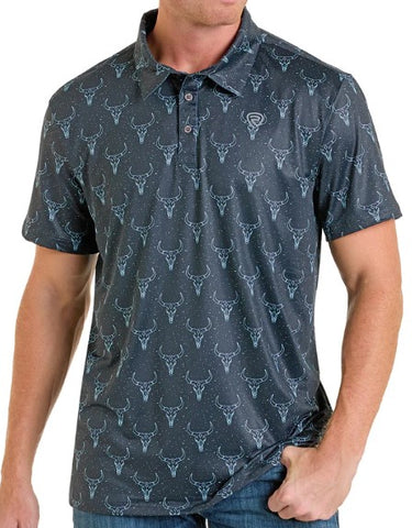 Men's Charcoal Longhorn Print Polo