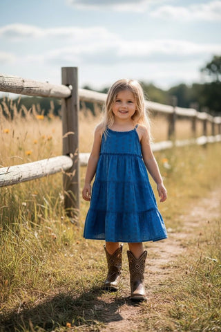 Girl's Navy Eyelet Tiered Dress