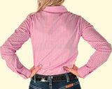 Pink Pinstripes with Crystals Pullover Button Up
