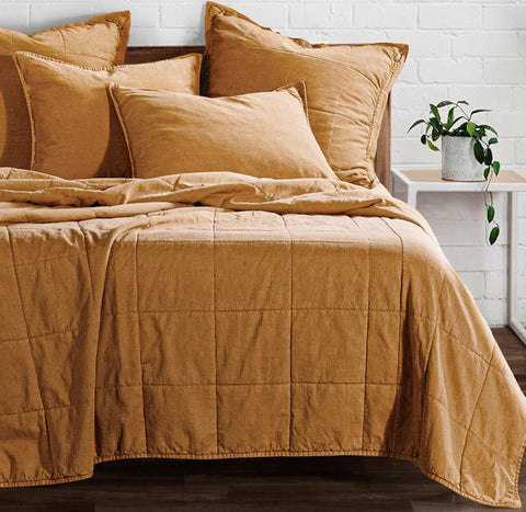 Stonewashed Cotton Canvas Coverlet Terracotta