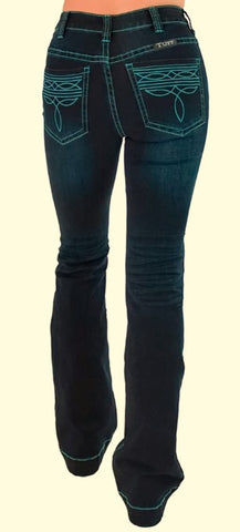 Turquoise Bootstitch Dark Trouser