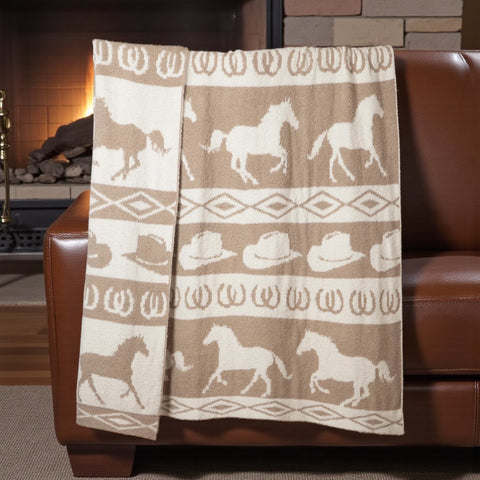 Western Tan Rodeo Stretchy Throw