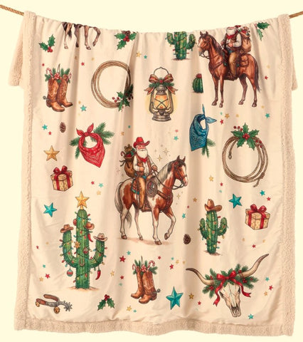 Western Christmas Sherpa Throw